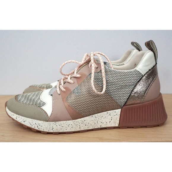 SAM EDELMAN White Pink Lace Up Fabric Leather Darsie Gold Sneakers Shoes Sz 8.5 - Picture 5 of 11